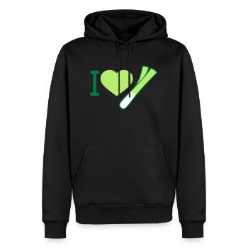 J'aime les poireaux - Sweat à capuche Premium bio Homme - noir - Devant - Nico (187cm)