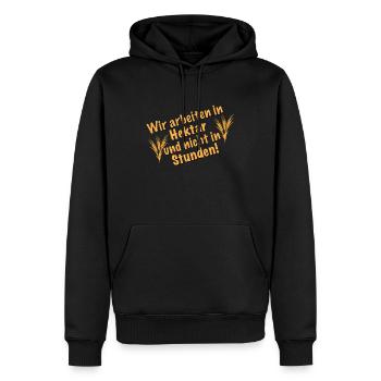 Wir arbeiten in Hektar - Männer Premium Bio Hoodie - Schwarz - Vorne - Nico (187cm)