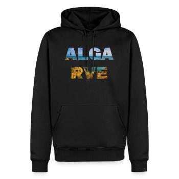 Lettrage de l’Algarve avec remplissage de paysage océanique - Sweat à capuche Premium bio Homme - noir - Devant - Nico (187cm)