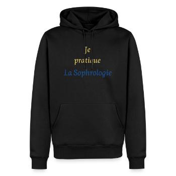 Je pratique La sophrologie - Sweat à capuche Premium bio Homme - noir - Devant - Nico (187cm)