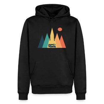 Berge Campen Retro Wohnwagen - Männer Premium Bio Hoodie - Schwarz - Vorne - Nico (187cm)