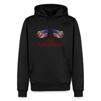 All American - Men’s Premium Organic Hoodie - black - Front - Nico (187cm)