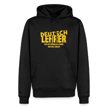 Deutschlehrer - Wie ein normaler Lehrer nur cooler - Männer Premium Bio Hoodie - Schwarz - Vorne - Nico (187cm)