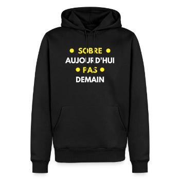 sobre aujourd'hui pas demain - Sweat à capuche Premium bio Homme - noir - Devant - Nico (187cm)
