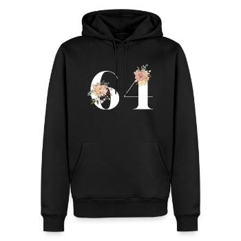 64e anniversaire fleuris (Cadeau de 64 ans) - Sweat à capuche Premium bio Homme - noir - Devant - Nico (187cm)