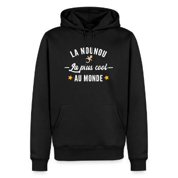 La nounou la plus cool du monde / humour nounou - Sweat à capuche Premium bio Homme - noir - Devant - Nico (187cm)
