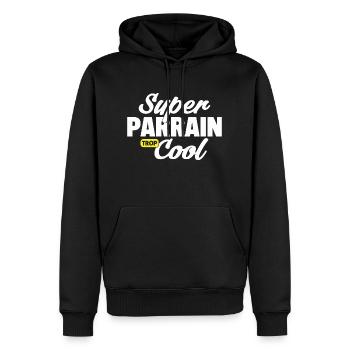 Super parrain cool / humour parrain - Sweat à capuche Premium bio Homme - noir - Devant - Nico (187cm)