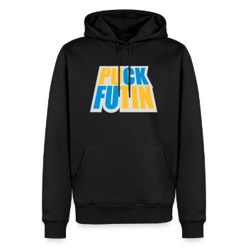 puck futin Logo Design - Männer Premium Bio Hoodie - Schwarz - Vorne - Nico (187cm)