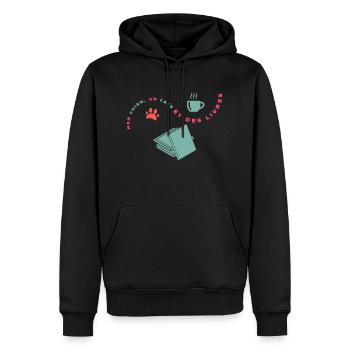 Mon chien un café des bouquins - Sweat à capuche Premium bio Homme - noir - Devant - Nico (187cm)