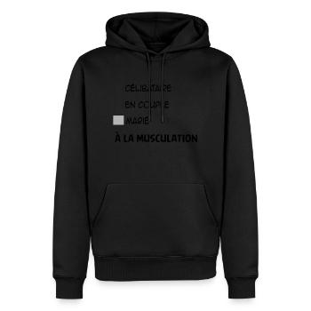 Célibataire en couple marié à la musculation - Sweat à capuche Premium bio Homme - noir - Devant - Nico (187cm)