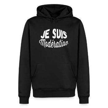 Je suis modération - Sweat à capuche Premium bio Homme - noir - Devant - Nico (187cm)