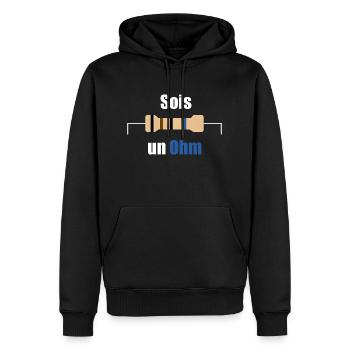 Sois un Ohm - Texte Blanc - Sweat à capuche Premium bio Homme - noir - Devant - Nico (187cm)