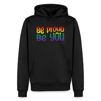 Soyez fier d’être vous, en disant en police colorée - Sweat à capuche Premium bio Homme - noir - Devant - Nico (187cm)
