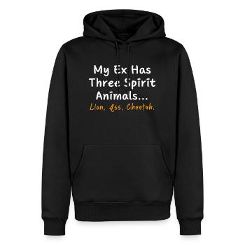 My EX has Three spirit animals Lion, ass, cheetah - Men’s Premium Organic Hoodie - black - Front - Nico (187cm)