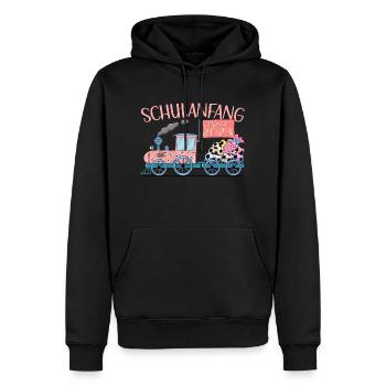 Schulanfang 2023 Eisenbahn mit Fußball rosa - Männer Premium Bio Hoodie - Schwarz - Vorne - Nico (187cm)