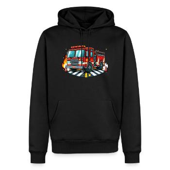 Camion de pompiers : un véhicule rouge en action - Sweat à capuche Premium bio Homme - noir - Devant - Nico (187cm)