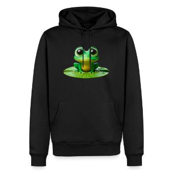 Cute Frog on a Lily Pad - Men’s Premium Organic Hoodie - black - Front - Nico (187cm)