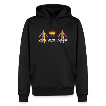 Zeige deine Farben - Männer Premium Bio Hoodie - Schwarz - Vorne - Nico (187cm)