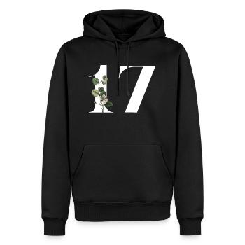 Numéro 17 floral vert -17e anniversaire floral - Sweat à capuche Premium bio Homme - noir - Devant - Nico (187cm)