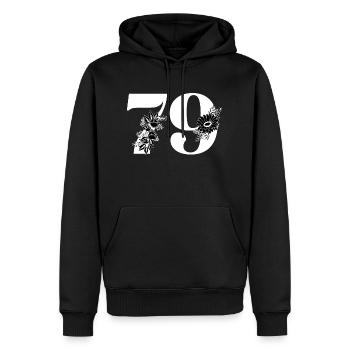Nummer 79 Schwarze Blumen - 79. Blumengeburtstag - Männer Premium Bio Hoodie - Schwarz - Vorne - Nico (187cm)