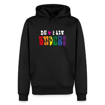 DU BIST ANDERS (Regenbogenfahne / LGBTQ) - Männer Premium Bio Hoodie - Schwarz - Vorne - Nico (187cm)