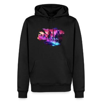 Elektrische Herde - Synthwave Horses - Männer Premium Bio Hoodie - Schwarz - Vorne - Nico (187cm)