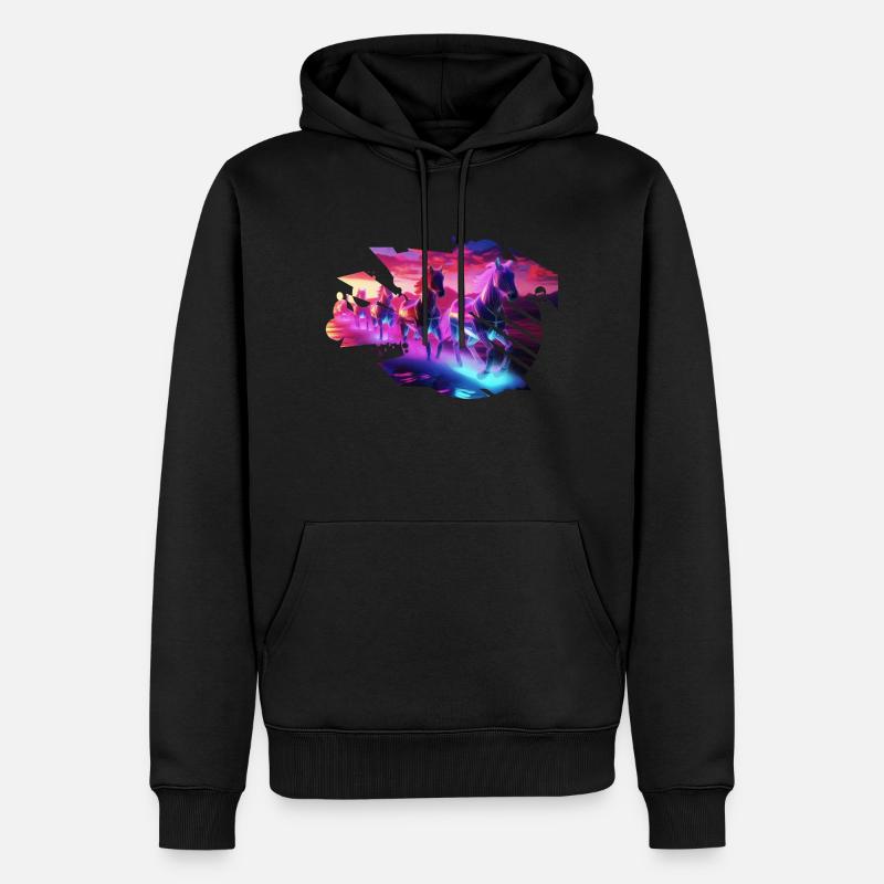 Troupeau électrique - Synthwave Horses - Sweat à capuche Premium bio Homme - noir