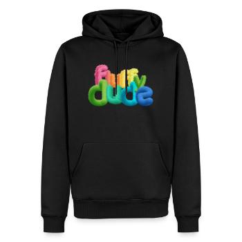 Fluffy Dude – Bunte 3D-Typografie mit plüschigem C - Männer Premium Bio Hoodie - Schwarz - Vorne - Nico (187cm)