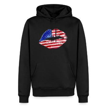 Kuss (USA) 01 - Männer Premium Bio Hoodie - Schwarz - Vorne - Nico (187cm)