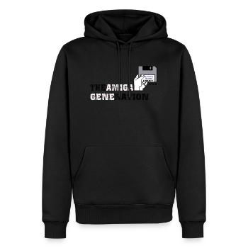 amiga_generation - Männer Premium Bio Hoodie - Schwarz - Vorne - Nico (187cm)