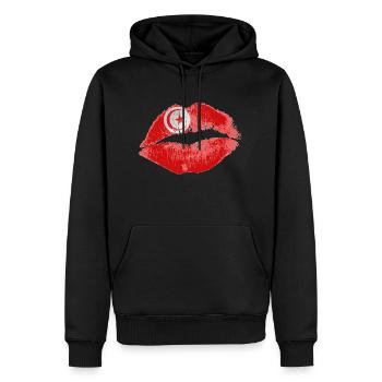 Kiss (Tunisia / Tunesia) - Men’s Premium Organic Hoodie - black - Front - Nico (187cm)