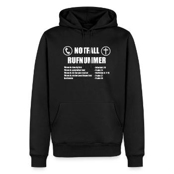 Christian Emergency / Christianisme cadeau - Sweat à capuche Premium bio Homme - noir - Devant - Nico (187cm)