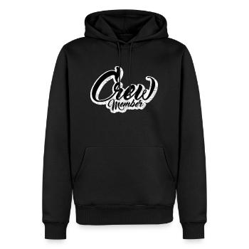 Crew Member | Typography Logo - Männer Premium Bio Hoodie - Schwarz - Vorne - Nico (187cm)