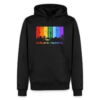 Berlin is colorful Regenbogen LGBT CSD Gay Pride - Männer Premium Bio Hoodie - Schwarz - Vorne - Nico (187cm)