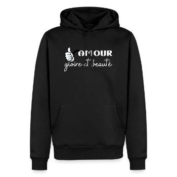 Amour gloire et beauté 2 - Sweat à capuche Premium bio Homme - noir - Devant - Nico (187cm)