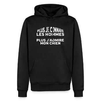 Plus je connais les hommes plus j admire mon chien - Sweat à capuche Premium bio Homme - noir - Devant - Nico (187cm)