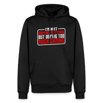 Ne rien nier mais définir trop de jeu 7 - Sweat à capuche Premium bio Homme - noir - Devant - Nico (187cm)