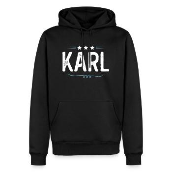 Karl - Männer Premium Bio Hoodie - Schwarz - Vorne - Nico (187cm)
