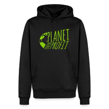 planet over profit quote - Men’s Premium Organic Hoodie - black - Front - Nico (187cm)