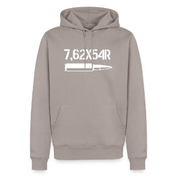 Patronen und Munition 7.62x54r - Männer Premium Bio Hoodie - Taupe - Vorne - Nico (187cm)