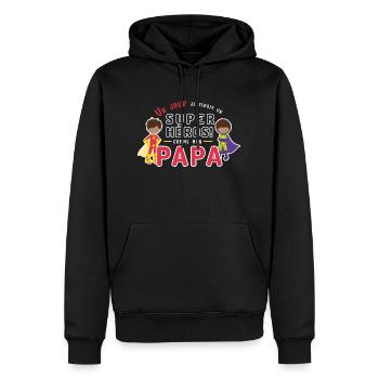 Un jour je serai un super héros comme mon papa - Sweat à capuche Premium bio Homme - noir - Devant - Nico (187cm)