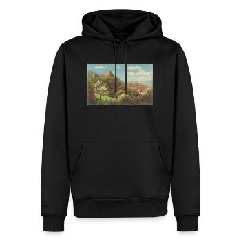 Heidelberg Postkarte - Männer Premium Bio Hoodie - Schwarz - Vorne - Nico (187cm)