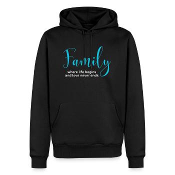Dire la famille où la vie commence et où l’amour ne finit jamais - Sweat à capuche Premium bio Homme - noir - Devant - Nico (187cm)