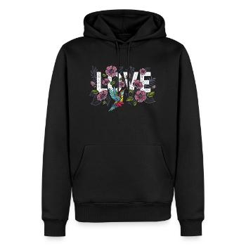 Amour colibri avec de belles fleurs colorées - Sweat à capuche Premium bio Homme - noir - Devant - Nico (187cm)