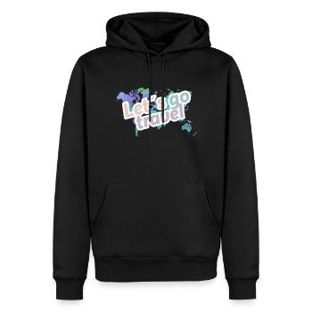 Karte mit Buchstaben: "lets go travel" - Männer Premium Bio Hoodie - Schwarz - Vorne - Nico (187cm)