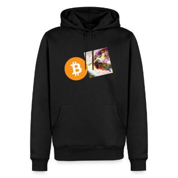 Krypto Creation Hand 6 Bitcoin BTC - Männer Premium Bio Hoodie - Schwarz - Vorne - Nico (187cm)
