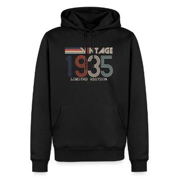 Vintage 1935 Cadeau Anniversaire - Millésime 1935 - Sweat à capuche Premium bio Homme - noir - Devant - Nico (187cm)
