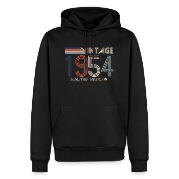 Jahrgang 1954 Jubiläumsgeschenk - Jahrgang 1954 - Männer Premium Bio Hoodie - Schwarz - Vorne - Nico (187cm)