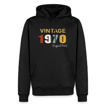 Original parts 1970 - Cadeau d Anniversaire 54 ans - Sweat à capuche Premium bio Homme - noir - Devant - Nico (187cm)
