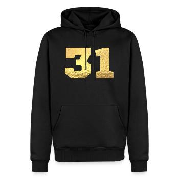 Numéro 31 paillettes doré - 31e anniversaire - Sweat à capuche Premium bio Homme - noir - Devant - Nico (187cm)